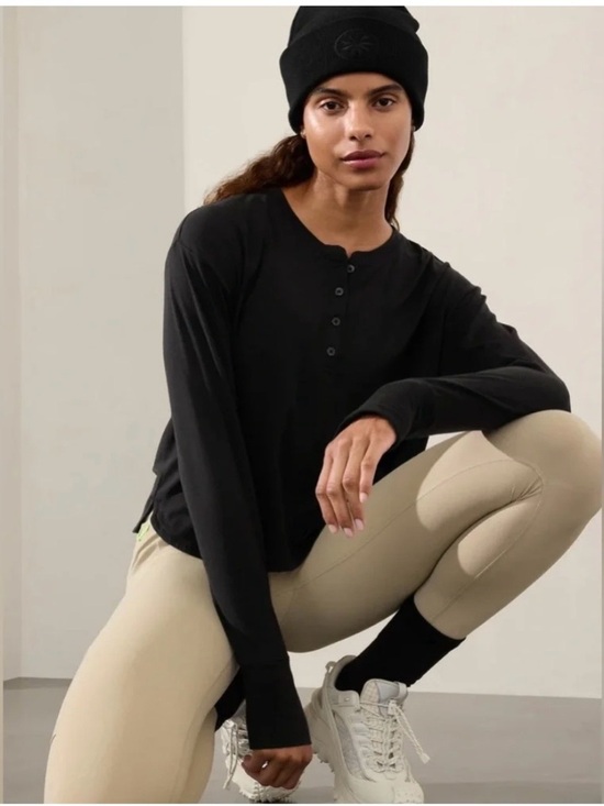 Athleta Tops - Athleta Canyon Henley Top Lightweight Cropped Black Long-Sleeve